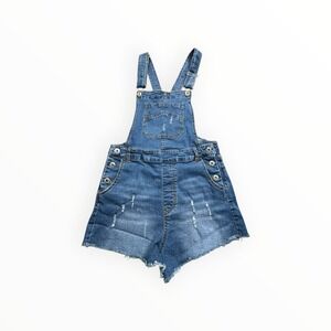Love Tree Denim Overall Shorts Womens Medium Blue Distressed Raw Hem Shortalls